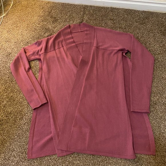 LULULEMON BLISSFUL ZEN MERINO WOOL SIDE SLIT SWEATER CARDIGAN MERLOT/ROSE Size 6 - Picture 7 of 9